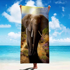 Women's Oversized Quick Dry Microfiber Beach Towel with Elephant Pattern