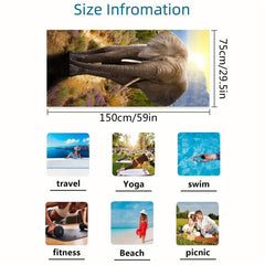 Women's Oversized Quick Dry Microfiber Beach Towel with Elephant Pattern