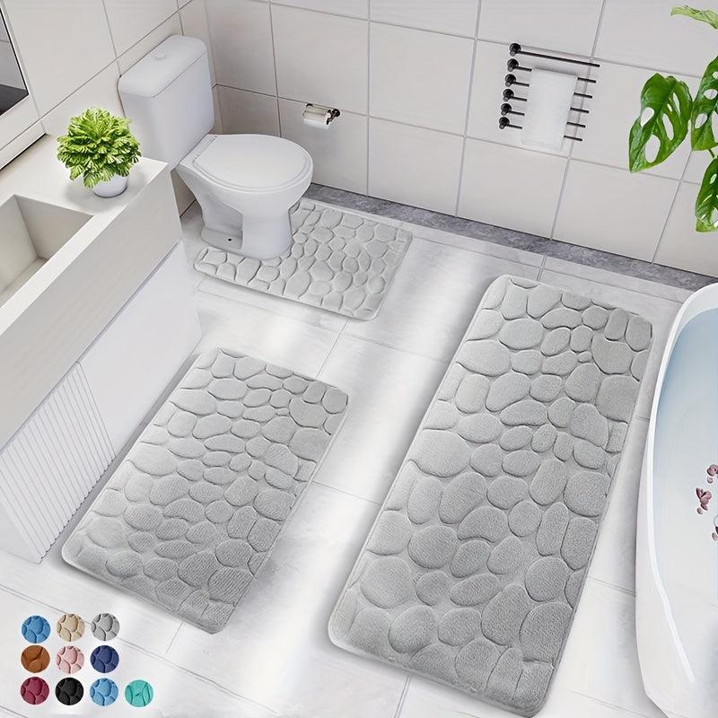 3pc Memory Foam Bathroom Mats Set Non Slip Soft Bath Rug Toilet U Shape Mat