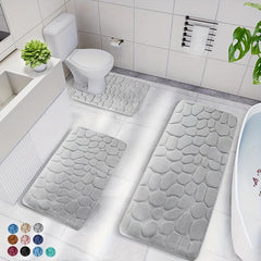 3pc Memory Foam Bathroom Mats Set Non Slip Soft Bath Rug Toilet U Shape Mat