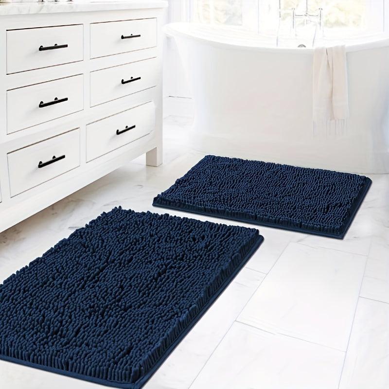 2pcs Chenille Bathroom Floor Mats Set Soft Shaggy Bath Rug Non Slip Bath Mat