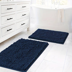 2pcs Chenille Bathroom Floor Mats Set Soft Shaggy Bath Rug Non Slip Bath Mat