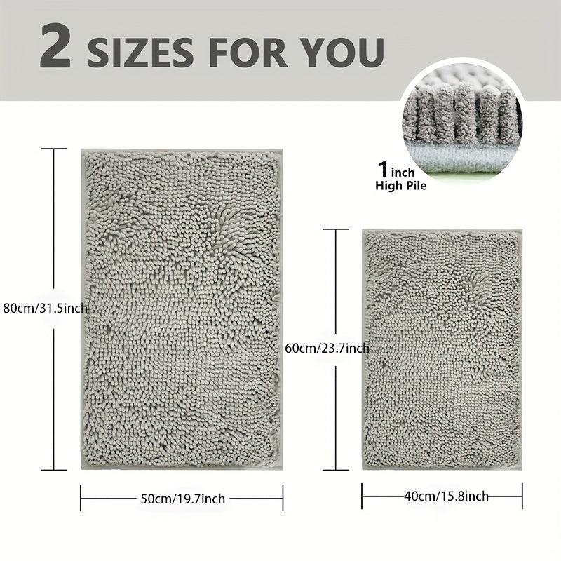 2pcs Chenille Bathroom Floor Mats Set Soft Shaggy Bath Rug Non Slip Bath Mat