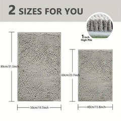 2pcs Chenille Bathroom Floor Mats Set Soft Shaggy Bath Rug Non Slip Bath Mat