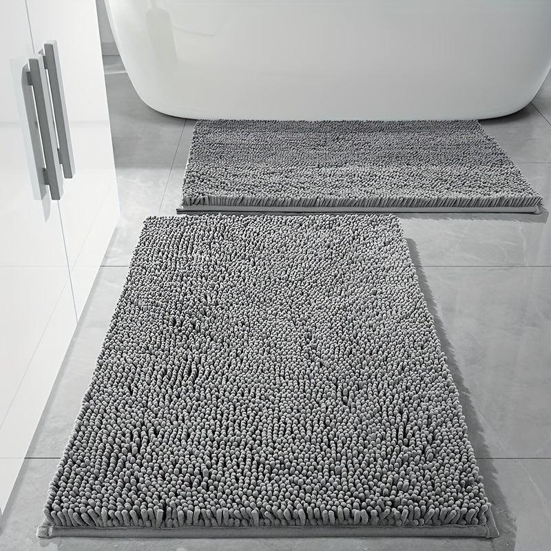 2pcs Chenille Bathroom Floor Mats Set Soft Shaggy Bath Rug Non Slip Bath Mat