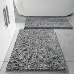 2pcs Chenille Bathroom Floor Mats Set Soft Shaggy Bath Rug Non Slip Bath Mat