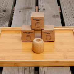 Bamboo Toothbrush Holder Wooden Bathroom Stand Rustic Wooden Makeup Brush Pen