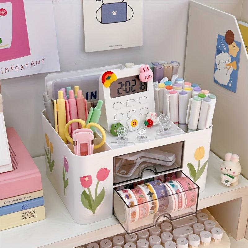 Large Capacity Desk Drawer Pen Holder Plastic Organizer
