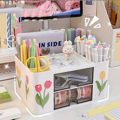 Large Capacity Desk Drawer Pen Holder Plastic Organizer