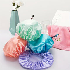 Waterproof Reusable Shower Cap for Women Double Protection Layers
