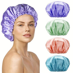Waterproof Reusable Shower Cap for Women Double Protection Layers