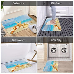 Soft Starfish Shell Bath Rug Non Slip Flannel Mat Machine Washable Decorative