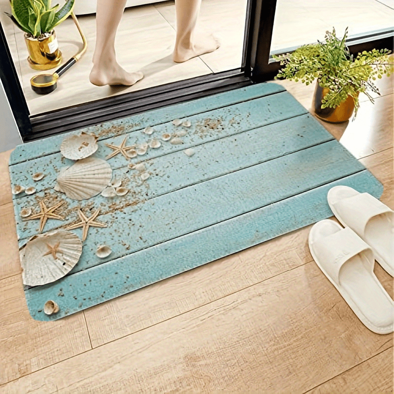 Soft Starfish Shell Bath Rug Non Slip Flannel Mat Machine Washable Decorative