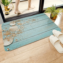 Soft Starfish Shell Bath Rug Non Slip Flannel Mat Machine Washable Decorative