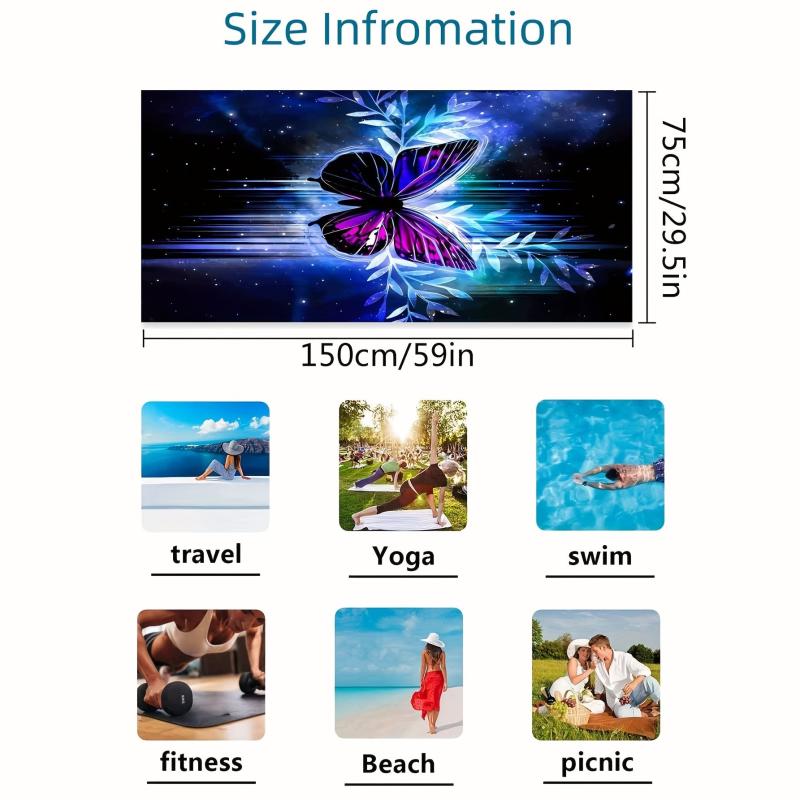 Butterfly Pattern XL Beach Towel Lightweight Quick Dry Water Absorbent 59x29