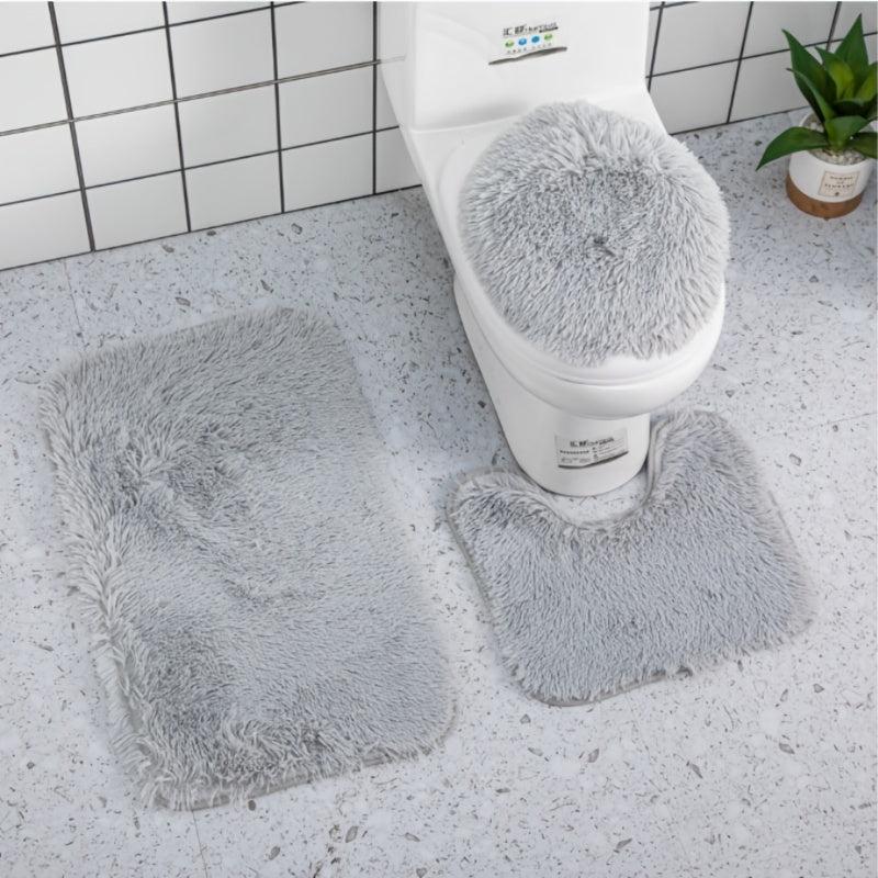 3pc Shaggy Bath Mat Set Non Slip Machine Washable Rug Soft Shower Rugs