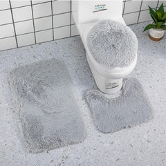 3pc Shaggy Bath Mat Set Non Slip Machine Washable Rug Soft Shower Rugs