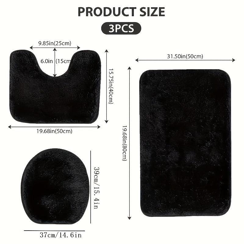 3pc Shaggy Bath Mat Set Non Slip Machine Washable Rug Soft Shower Rugs