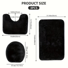3pc Shaggy Bath Mat Set Non Slip Machine Washable Rug Soft Shower Rugs