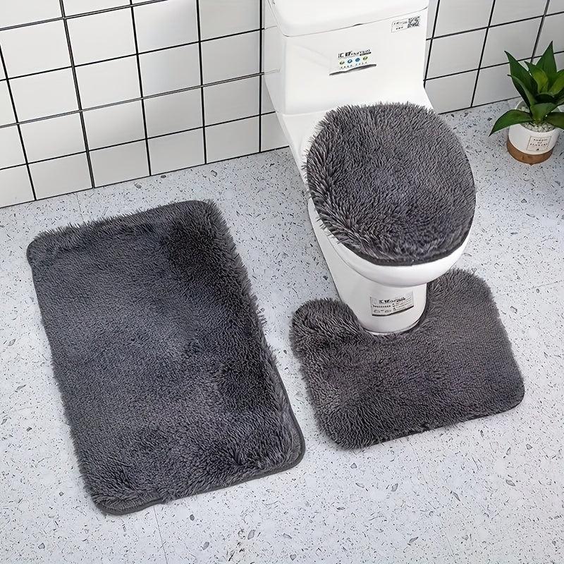 3pc Shaggy Bath Mat Set Non Slip Machine Washable Rug Soft Shower Rugs
