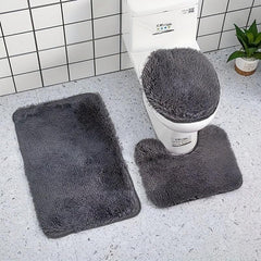 3pc Shaggy Bath Mat Set Non Slip Machine Washable Rug Soft Shower Rugs