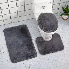 3pc Shaggy Bath Mat Set Non Slip Machine Washable Rug Soft Shower Rugs