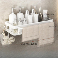 Stylish Wall Mounted Bathroom Rack with Hooks and Rod