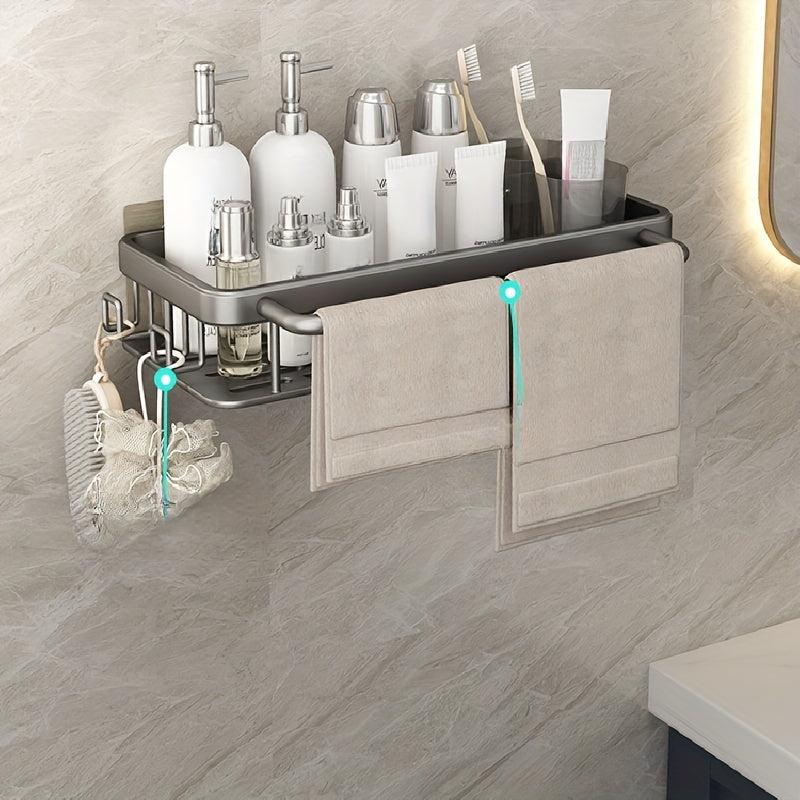 Stylish Wall Mounted Bathroom Rack with Hooks and Rod