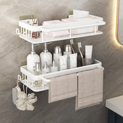 Stylish Wall Mounted Bathroom Rack with Hooks and Rod