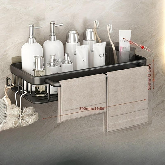 Stylish Wall Mounted Bathroom Rack with Hooks and Rod