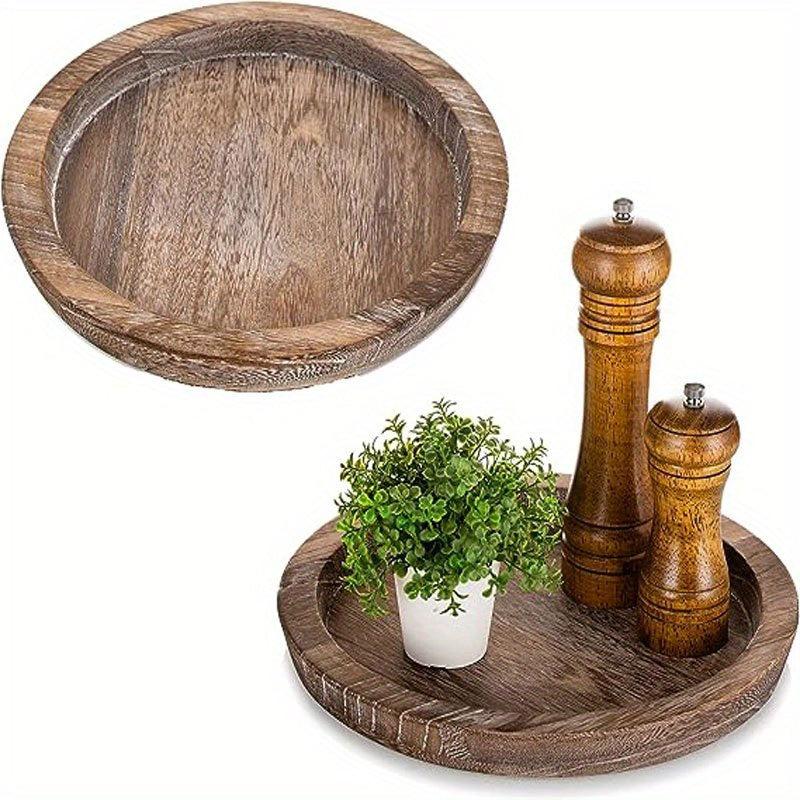 10pcs Rustic Wooden Serving Tray Round Wood Butler Decorative Tray