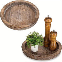 10pcs Rustic Wooden Serving Tray Round Wood Butler Decorative Tray
