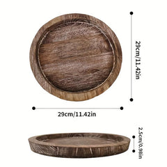 10pcs Rustic Wooden Serving Tray Round Wood Butler Decorative Tray