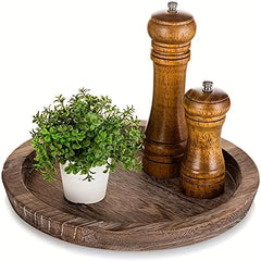 10pcs Rustic Wooden Serving Tray Round Wood Butler Decorative Tray
