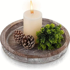10pcs Rustic Wooden Serving Tray Round Wood Butler Decorative Tray