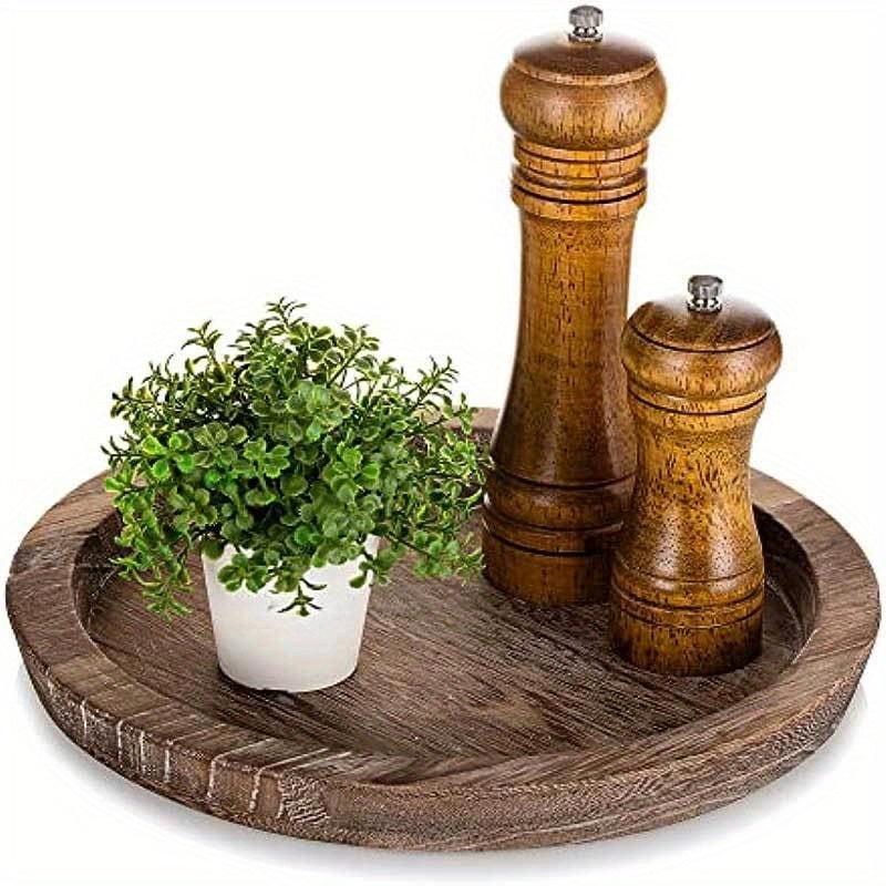 10pcs Rustic Wooden Serving Tray Round Wood Butler Decorative Tray