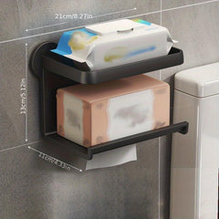 Toilet Roll Holder with Shelf Bathroom Phone Storage Rack Wall Mounted