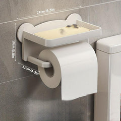Toilet Roll Holder with Shelf Bathroom Phone Storage Rack Wall Mounted