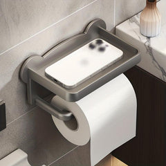 Toilet Roll Holder with Shelf Bathroom Phone Storage Rack Wall Mounted