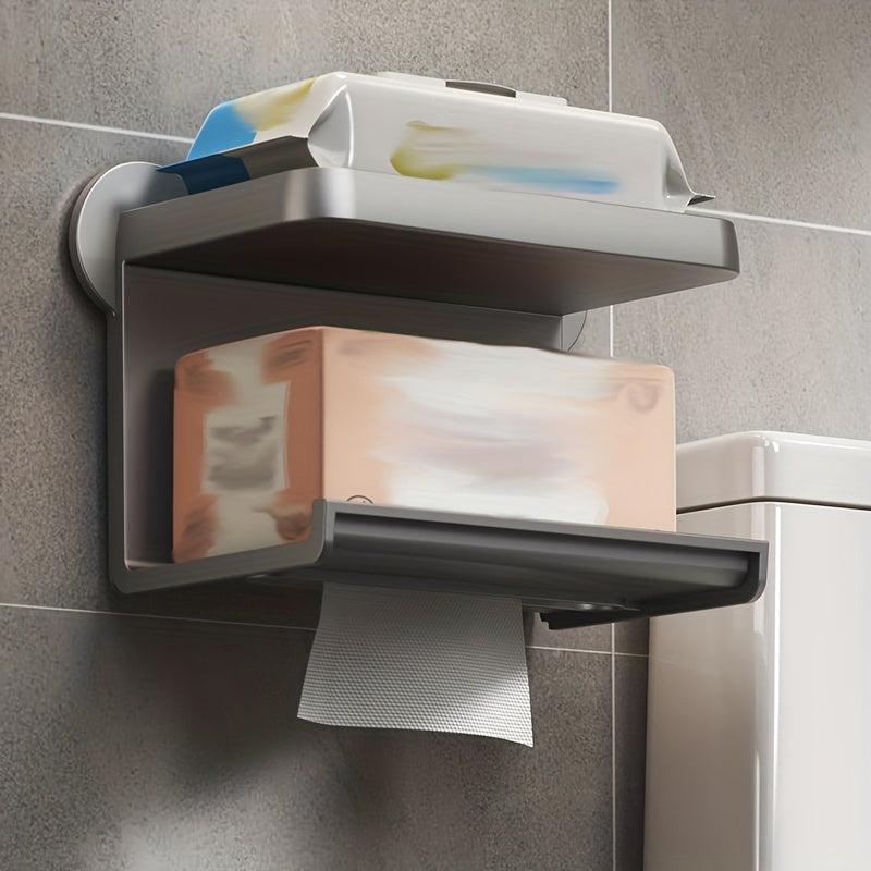 Toilet Roll Holder with Shelf Bathroom Phone Storage Rack Wall Mounted