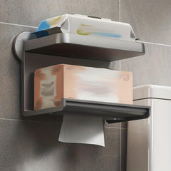Toilet Roll Holder with Shelf Bathroom Phone Storage Rack Wall Mounted