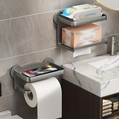 Toilet Roll Holder with Shelf Bathroom Phone Storage Rack Wall Mounted