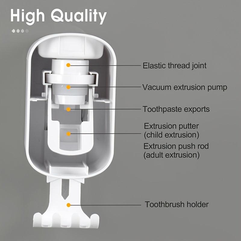 Toothbrush Holder With Automatic Toothpaste Dispenser Wall Mounted