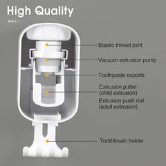 Toothbrush Holder With Automatic Toothpaste Dispenser Wall Mounted