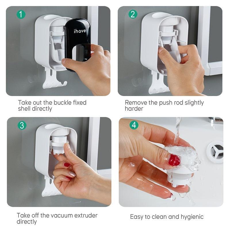 Toothbrush Holder With Automatic Toothpaste Dispenser Wall Mounted