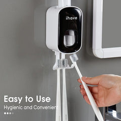 Toothbrush Holder With Automatic Toothpaste Dispenser Wall Mounted