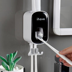 Toothbrush Holder With Automatic Toothpaste Dispenser Wall Mounted