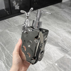 Rabbit Ceramic Soap Dispenser Countertop for Bathroom, Refillable Lotion Bottle