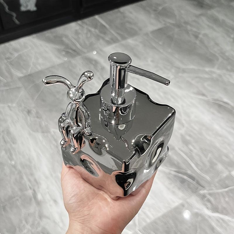 Rabbit Ceramic Soap Dispenser Countertop for Bathroom, Refillable Lotion Bottle