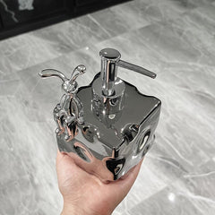 Rabbit Ceramic Soap Dispenser Countertop for Bathroom, Refillable Lotion Bottle